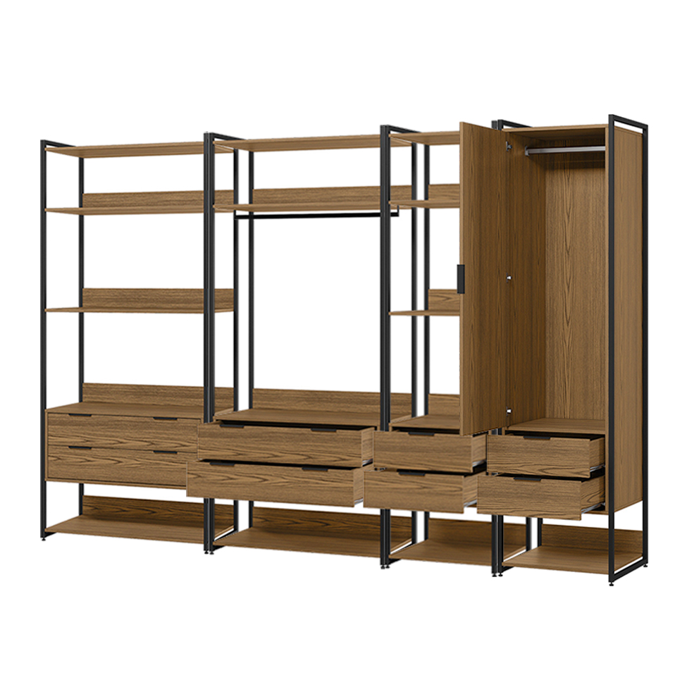 Guarda-Roupa Closet Industrial Mital 1 Porta 8 Gavetas Conhaque e Preto