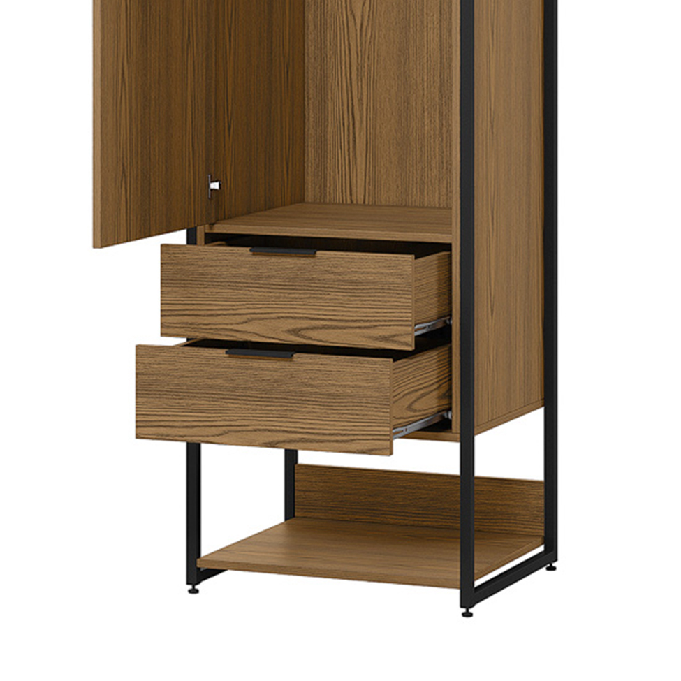 Guarda-Roupa Closet Industrial Mital 1 Porta 8 Gavetas Conhaque e Preto