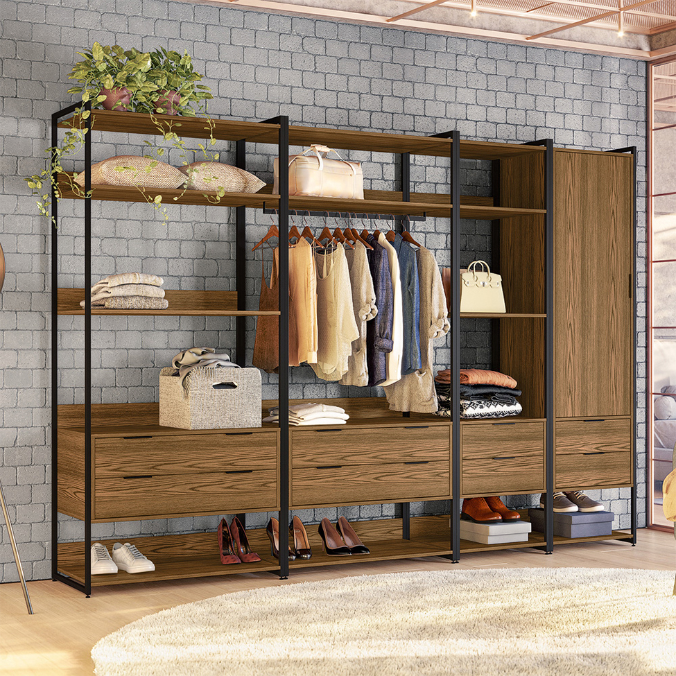 Guarda-Roupa Closet Industrial Mital 1 Porta 8 Gavetas Conhaque e Preto