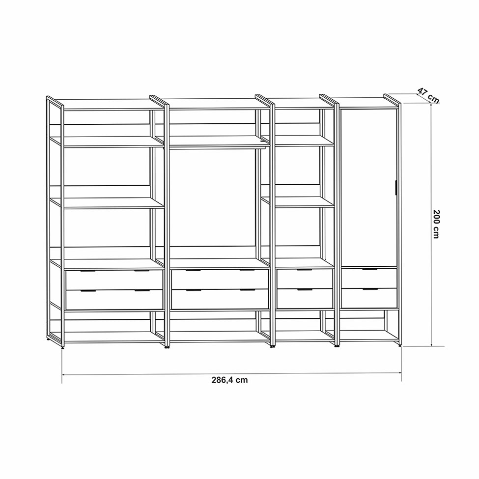 Guarda-Roupa Closet Industrial Mital 1 Porta 8 Gavetas Off White e Dourado