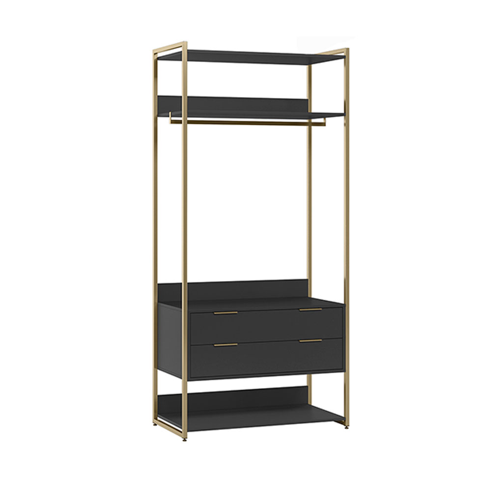 Guarda-Roupa Closet Industrial Mital 1 Porta 8 Gavetas Preto e Dourado