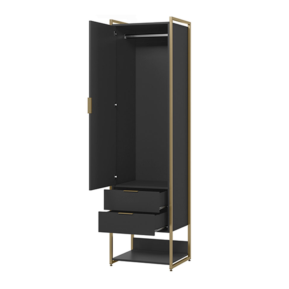 Guarda-Roupa Closet Industrial Mital 1 Porta 8 Gavetas Preto e Dourado