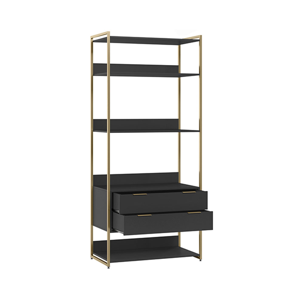 Guarda-Roupa Closet Industrial Mital 1 Porta 8 Gavetas Preto e Dourado