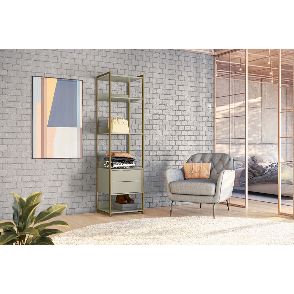 Guarda-Roupa Closet Industrial Mital 2 GV Off White e Dourado 54 cm