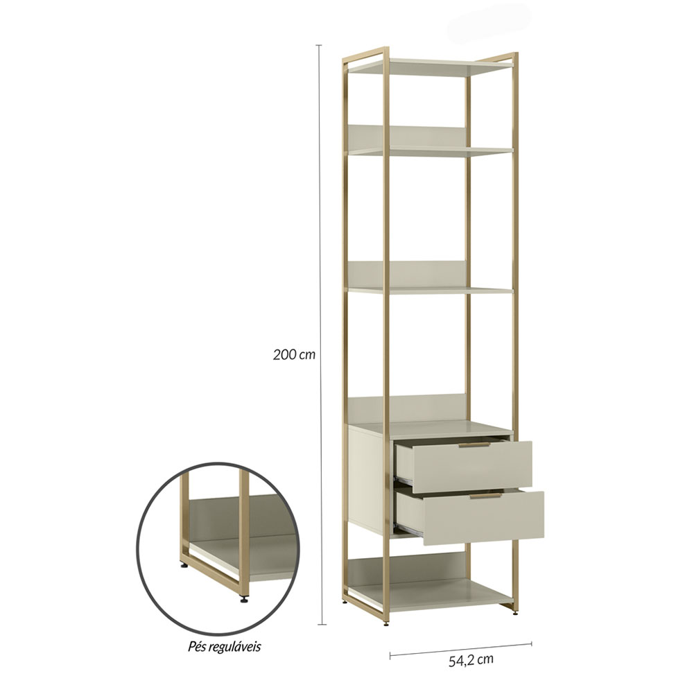Guarda-Roupa Closet Industrial Mital 2 GV Off White e Dourado 54 cm
