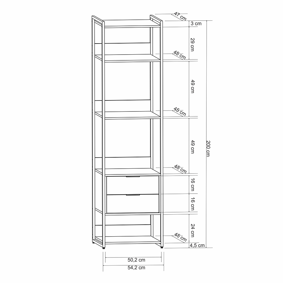 Guarda-Roupa Closet Industrial Mital 2 Gavetas Conhaque e Preto 54 cm