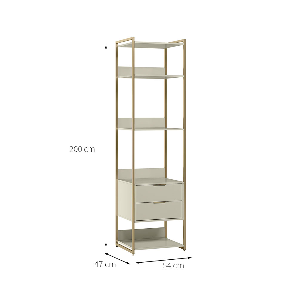 Guarda-Roupa Closet Industrial Mital 2 Gavetas Off White e Dourado 54 cm