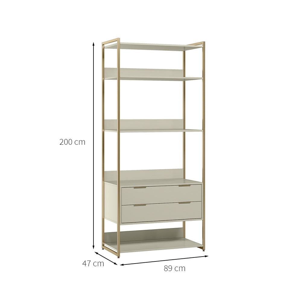 Guarda-Roupa Closet Industrial Mital 2 Gavetas Off White e Dourado 89 cm
