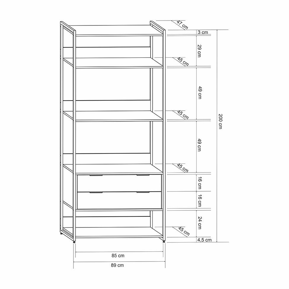 Guarda-Roupa Closet Industrial Mital 2 Gavetas Off White e Dourado 89 cm