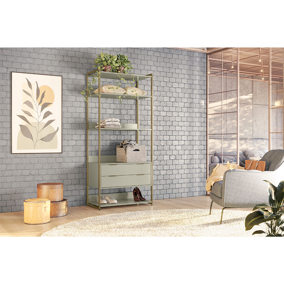 Guarda-Roupa Closet Industrial Mital 2 Gavetas Off White e Dourado 89 cm