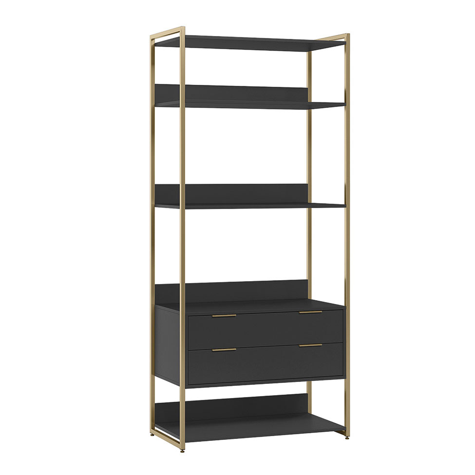 Guarda-Roupa Closet Industrial Mital 2 Gavetas Preto e Dourado 89 cm