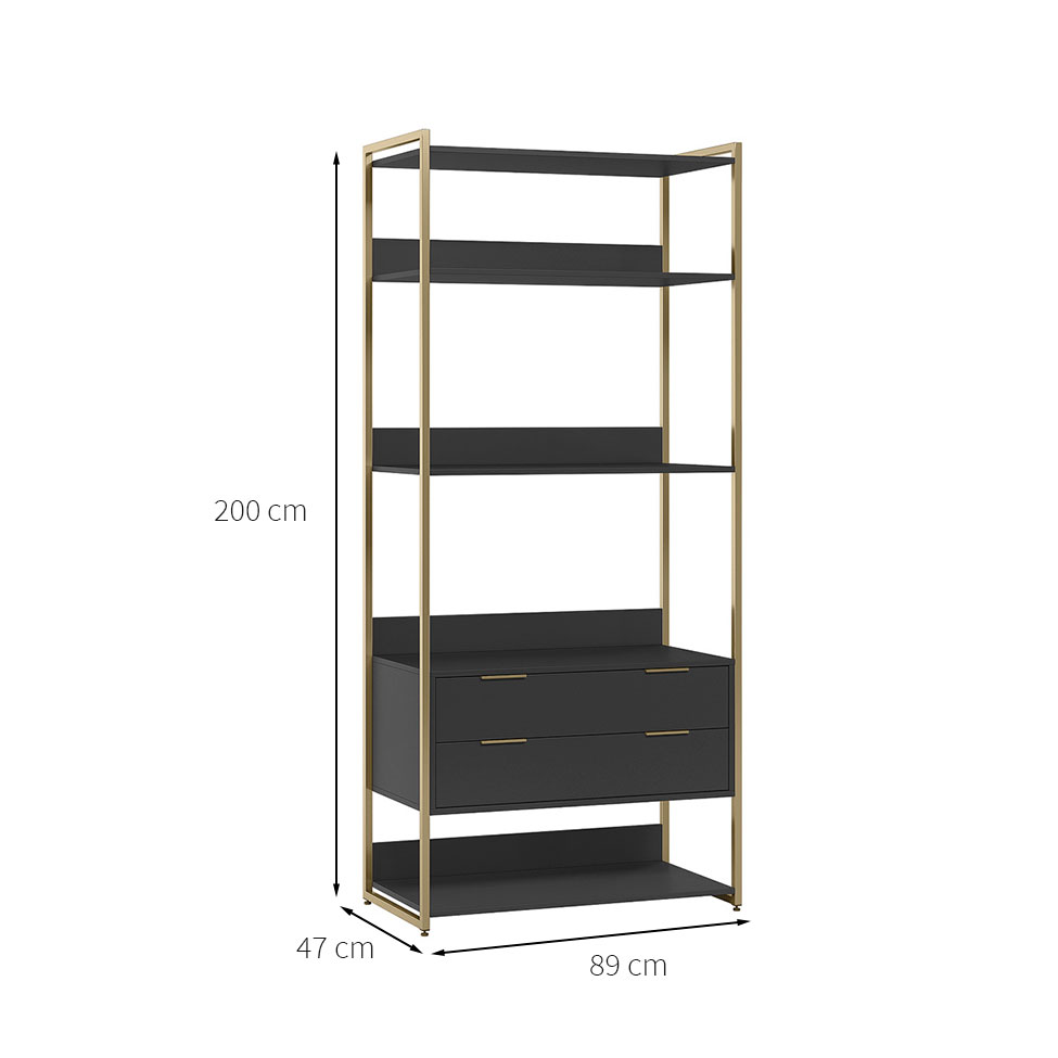 Guarda-Roupa Closet Industrial Mital 2 Gavetas Preto e Dourado 89 cm