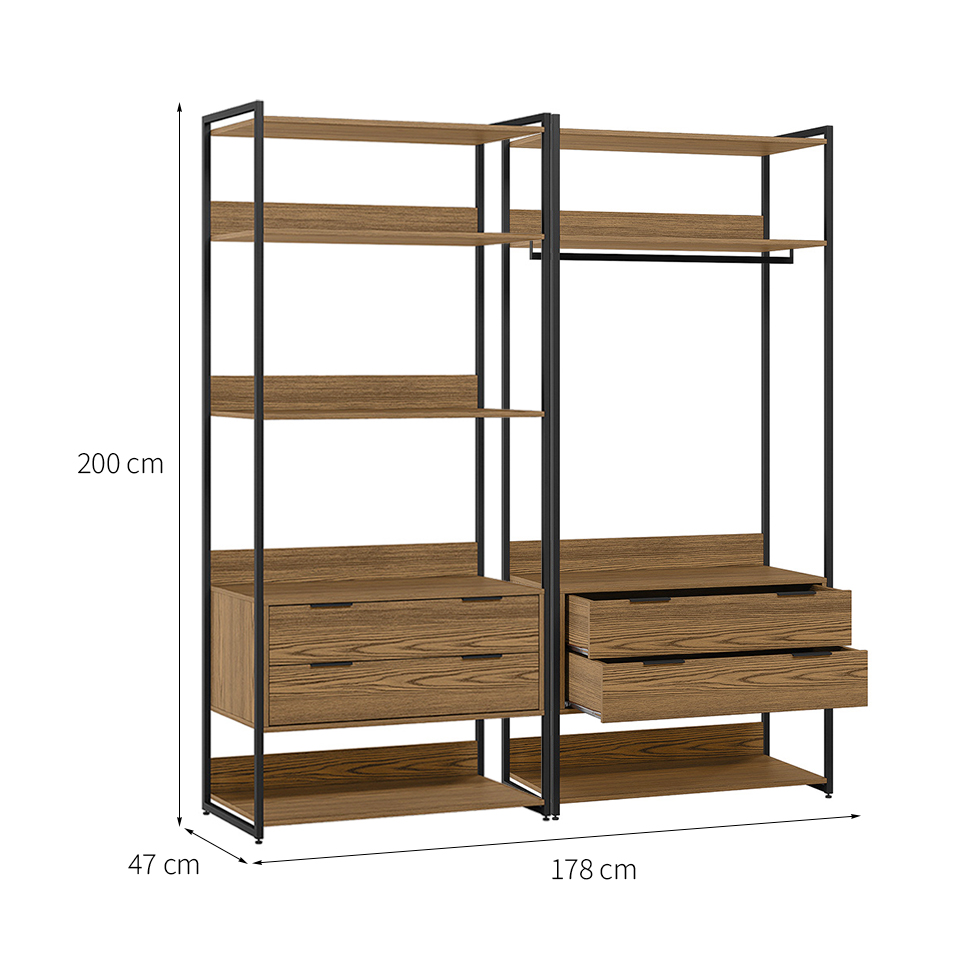Guarda-Roupa Closet Industrial Mital 4 GV Conhaque e Preto 178 cm