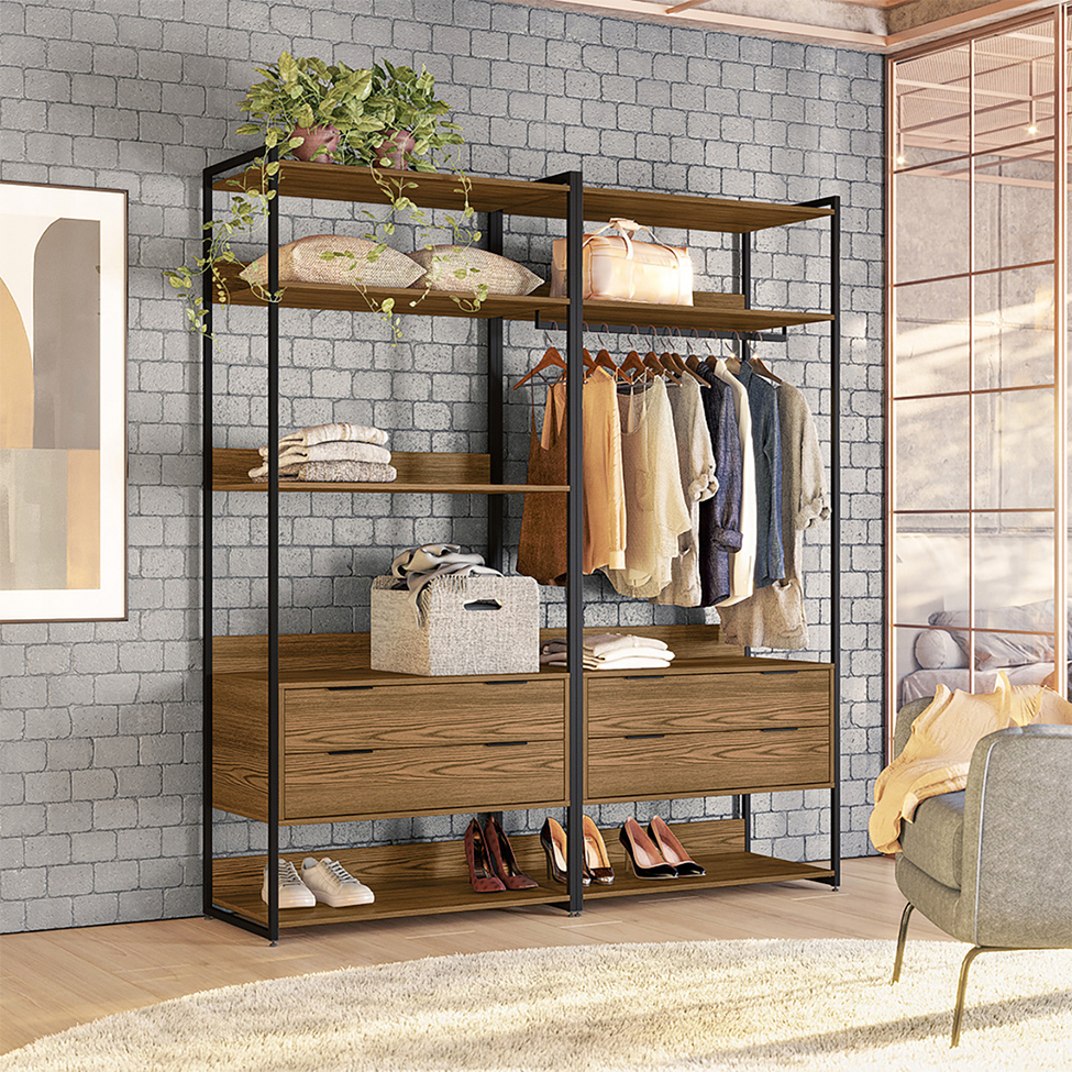 Guarda-Roupa Closet Industrial Mital 4 GV Conhaque e Preto 178 cm