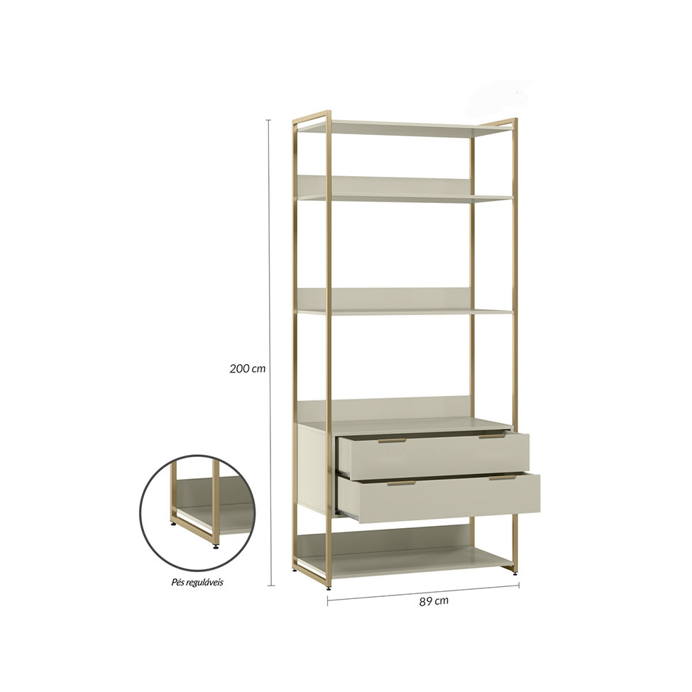 Guarda-Roupa Closet Industrial Mital 4 GV Off White e Dourado 143 cm