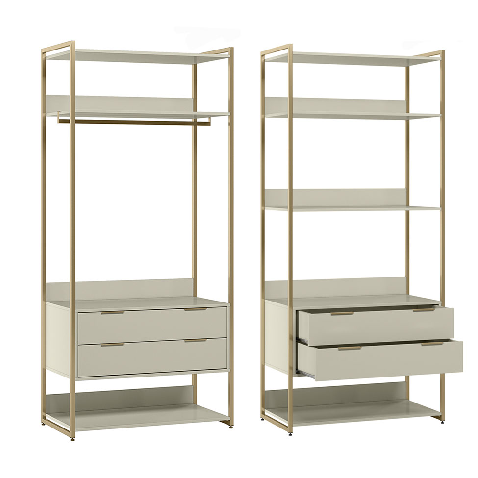 Guarda-Roupa Closet Industrial Mital 4 Gavetas Off White e Dourado 178 cm