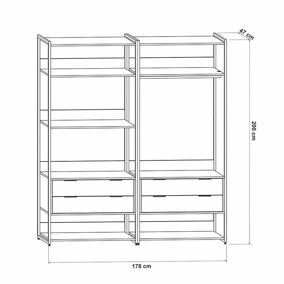 Guarda-Roupa Closet Industrial Mital 4 Gavetas Off White e Dourado 178 cm