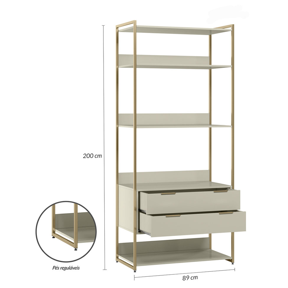 Guarda-Roupa Closet Industrial Mital 4 Gavetas Off White e Dourado 178 cm
