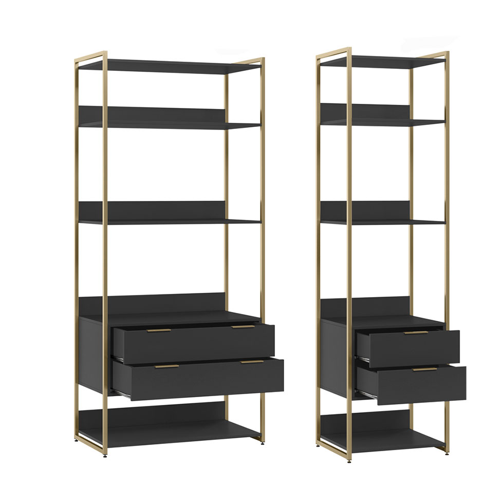 Guarda-Roupa Closet Industrial Mital 4 Gavetas Preto e Dourado 143 cm