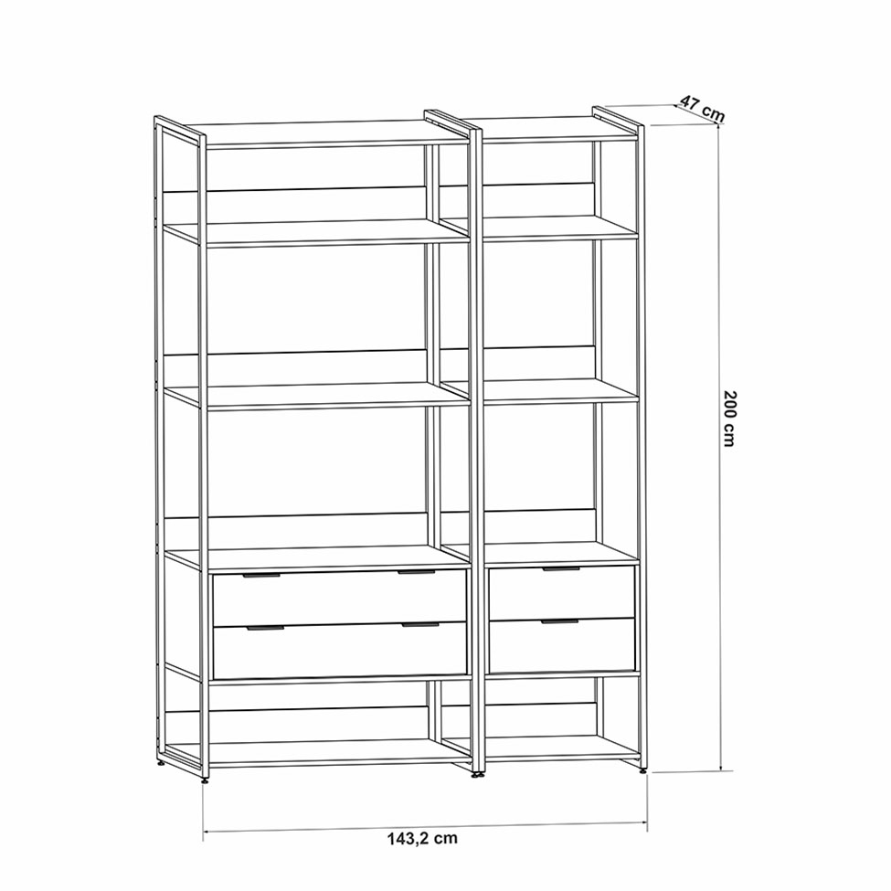 Guarda-Roupa Closet Industrial Mital 4 Gavetas Preto e Dourado 143 cm