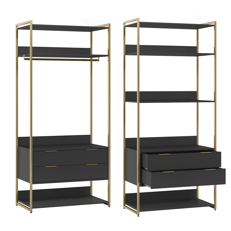 Guarda-Roupa Closet Industrial Mital 4 Gavetas Preto e Dourado 178 cm