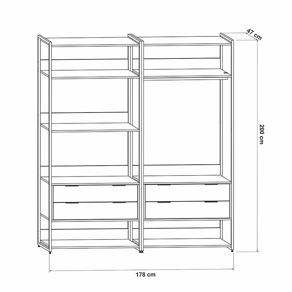 Guarda-Roupa Closet Industrial Mital 4 Gavetas Preto e Dourado 178 cm