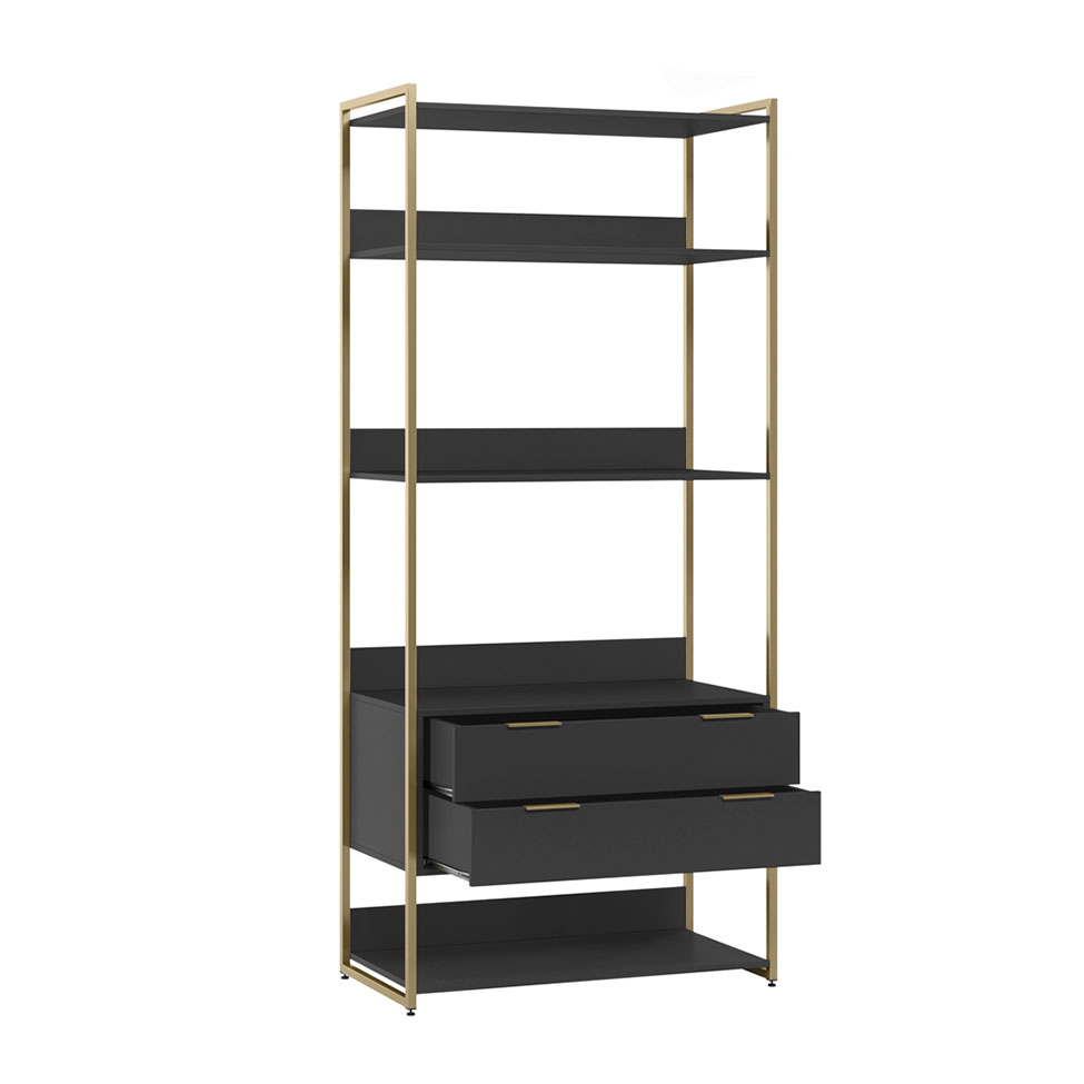 Guarda-Roupa Closet Industrial Mital 4 Gavetas Preto e Dourado 178 cm