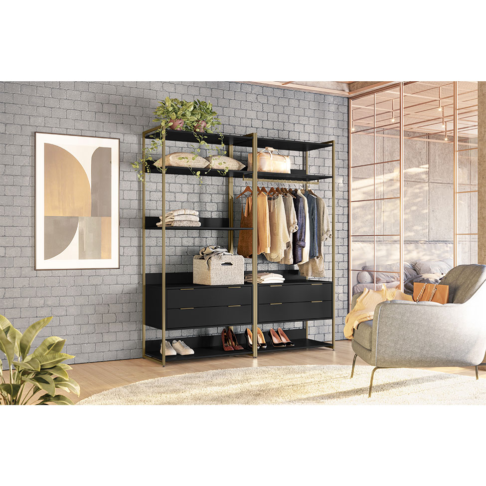 Guarda-Roupa Closet Industrial Mital 4 Gavetas Preto e Dourado 178 cm