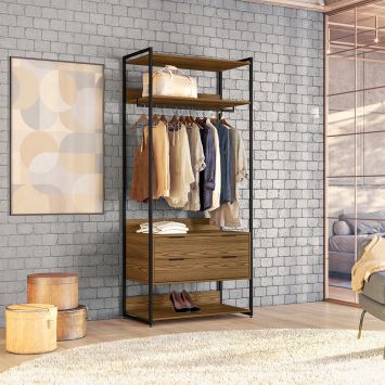 Guarda-Roupa Closet Industrial Mital com Cabideiro 2 GV Conhaque e Preto Menor preço em Guarda-Roupa Closet Industrial Mital com Cabideiro 2 GV Conhaque e Preto