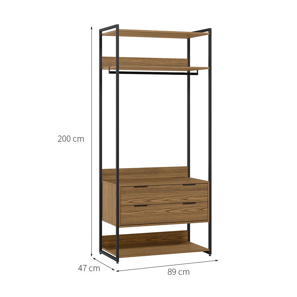 Guarda-Roupa Closet Industrial Mital com Cabideiro 2 GV Conhaque e Preto