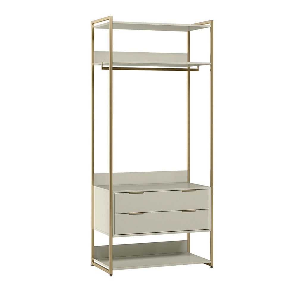 Guarda-Roupa Closet Industrial Mital com Cabideiro 2 GV Off White e Dourado