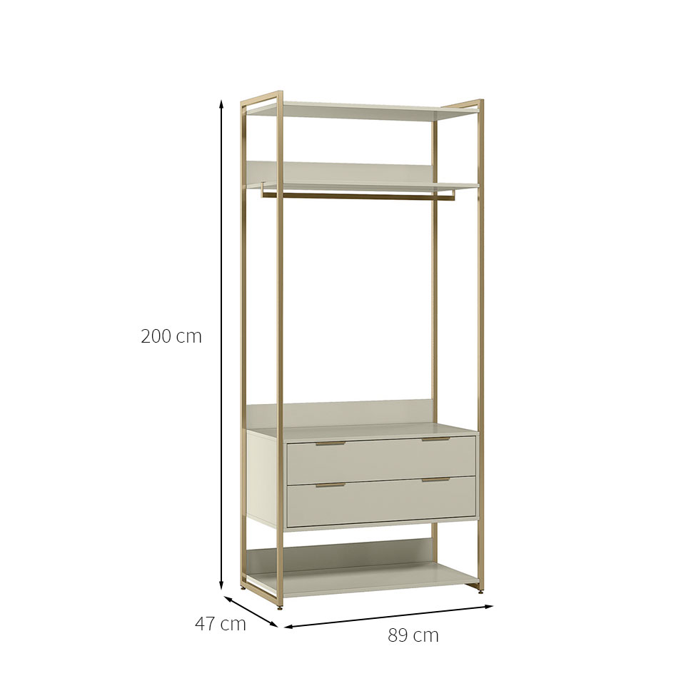 Guarda-Roupa Closet Industrial Mital com Cabideiro 2 GV Off White e Dourado