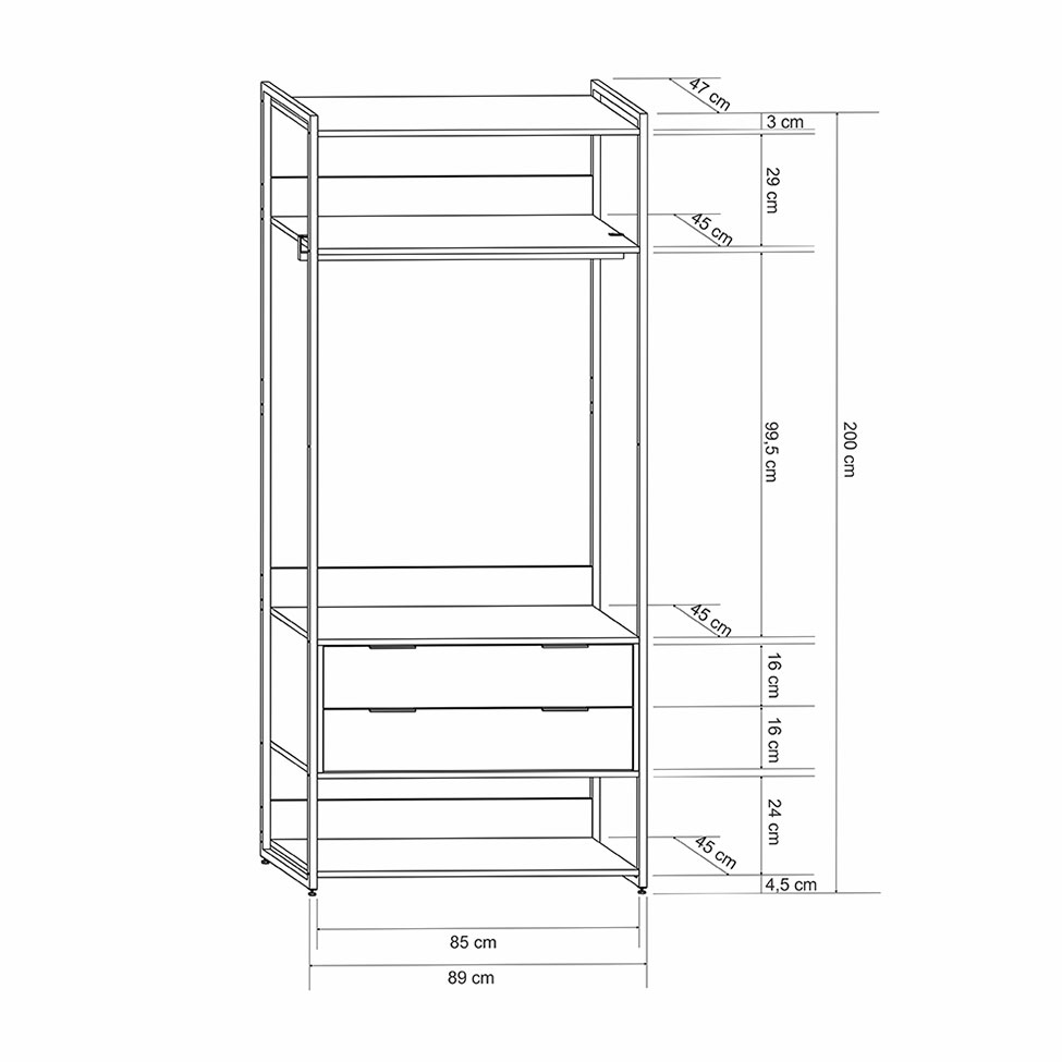 Guarda-Roupa Closet Industrial Mital com Cabideiro 2 GV Off White e Dourado