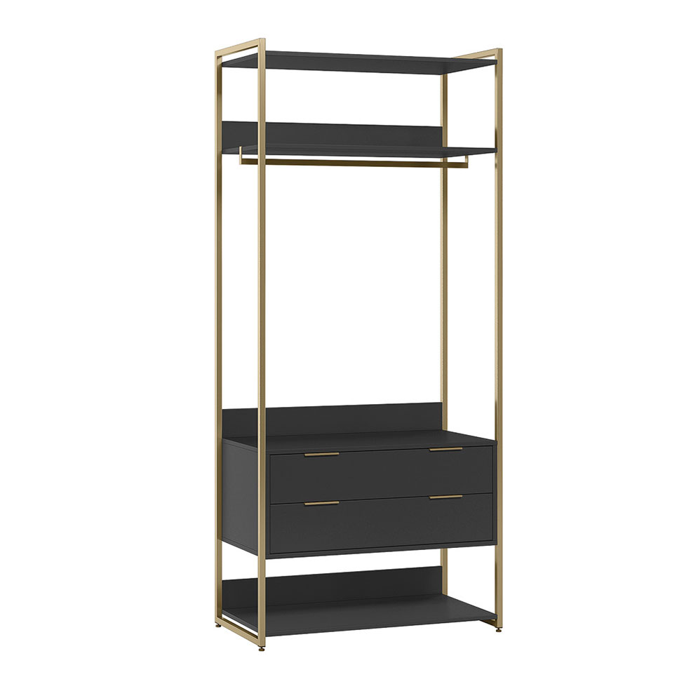 Guarda-Roupa Closet Industrial Mital com Cabideiro 2 Gavetas Preto e Dourado