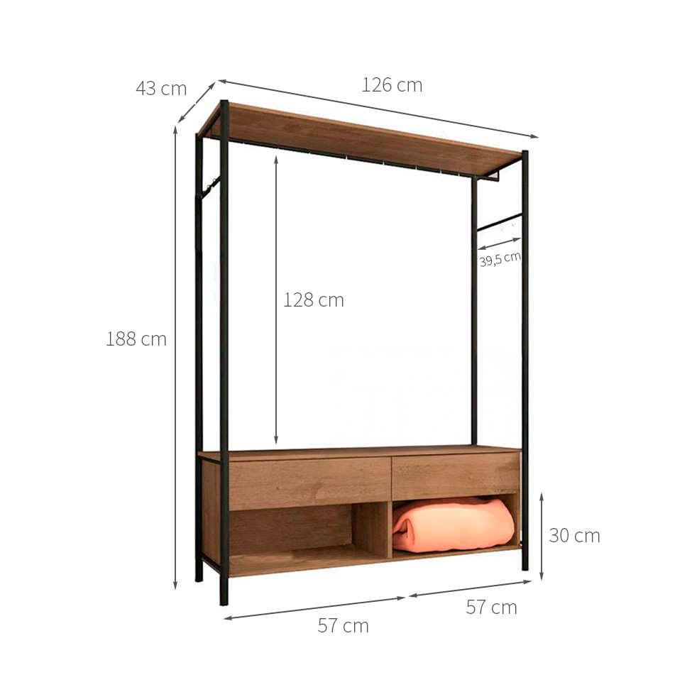 Guarda-Roupa Closet Michigan 2 Gavetas Preto e Marrom