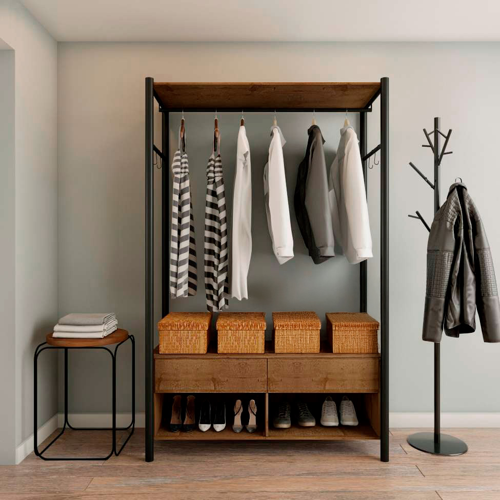 Guarda-Roupa Closet Michigan 2 Gavetas Preto e Marrom