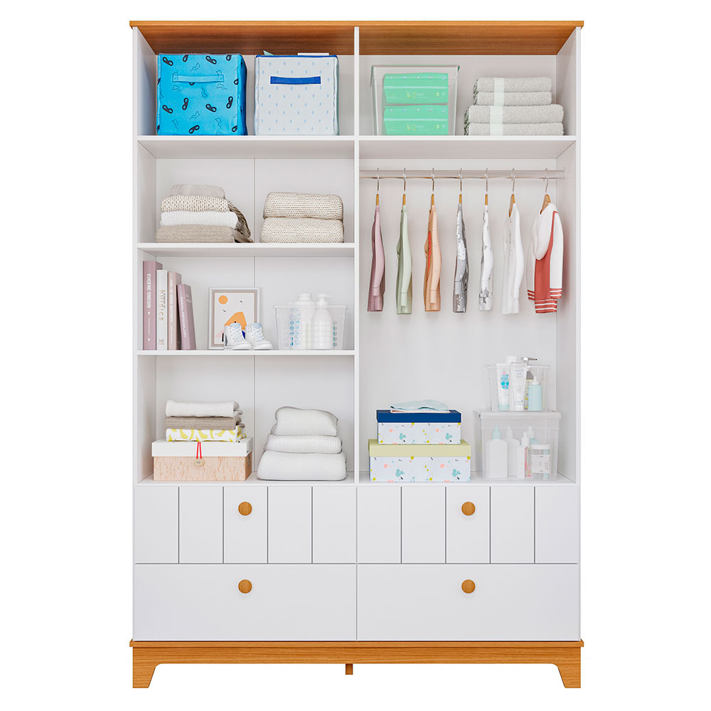 Guarda-Roupa Infantil Biscoito 4 PT 4 GV Branco e Nature
