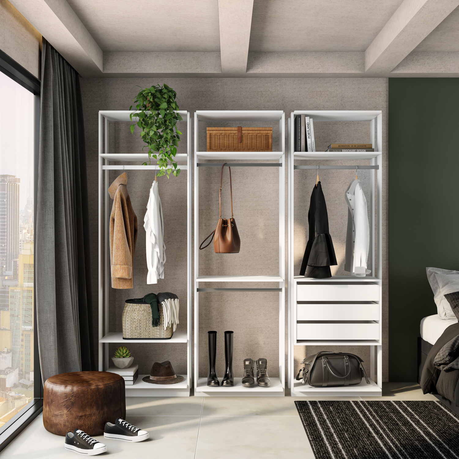 Guarda-Roupa Modulado Clothes com Cabideiro 3 Gavetas Branco