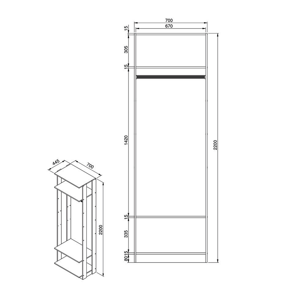 Guarda-Roupa Modulado Clothes com Cabideiro 3 Gavetas Branco