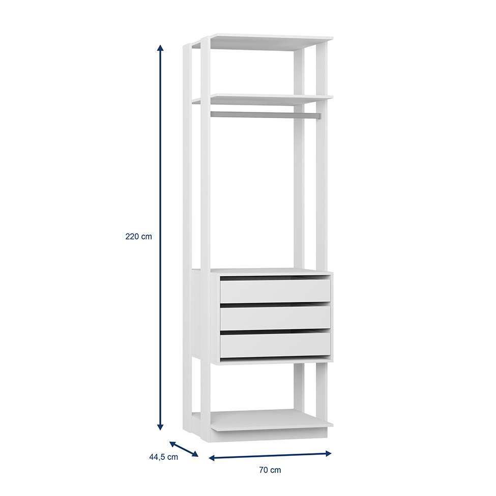 Guarda-Roupa Modulado Clothes com Cabideiro 3 Gavetas Branco