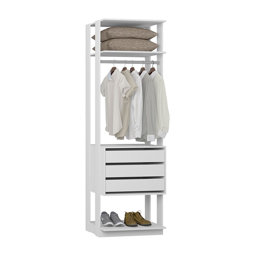 Guarda-Roupa Modulado Clothes com Cabideiro 3 Gavetas Branco