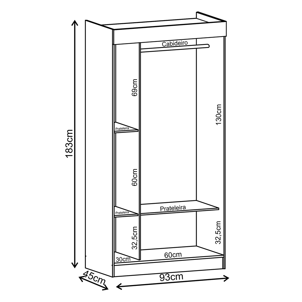 Guarda-Roupa Solteiro Berlim 2 Portas Branco