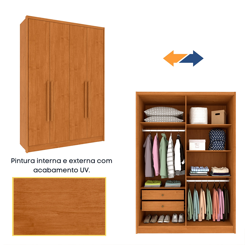Guarda-Roupa Solteiro Max 4 Portas 2 Gavetas Cinamomo