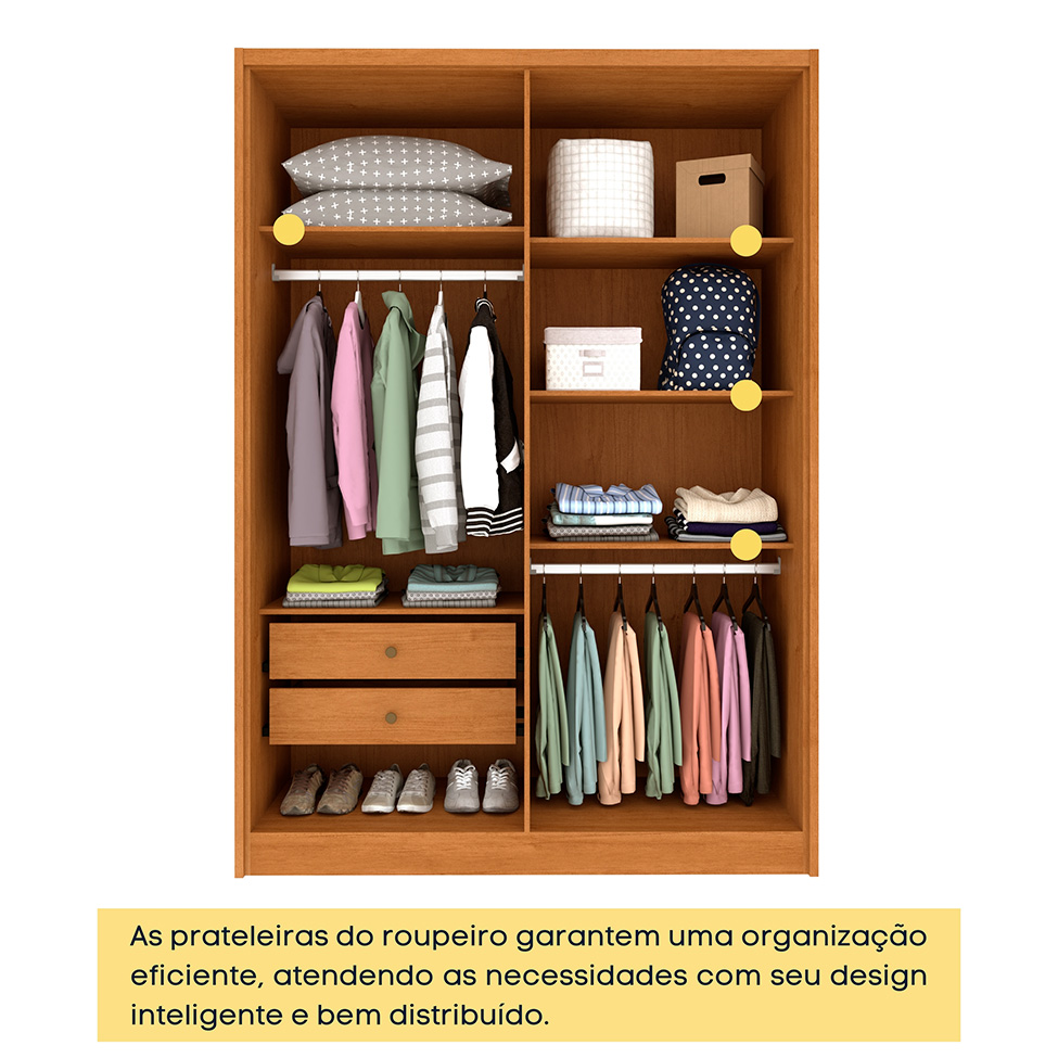 Guarda-Roupa Solteiro Max 4 Portas 2 Gavetas Cinamomo
