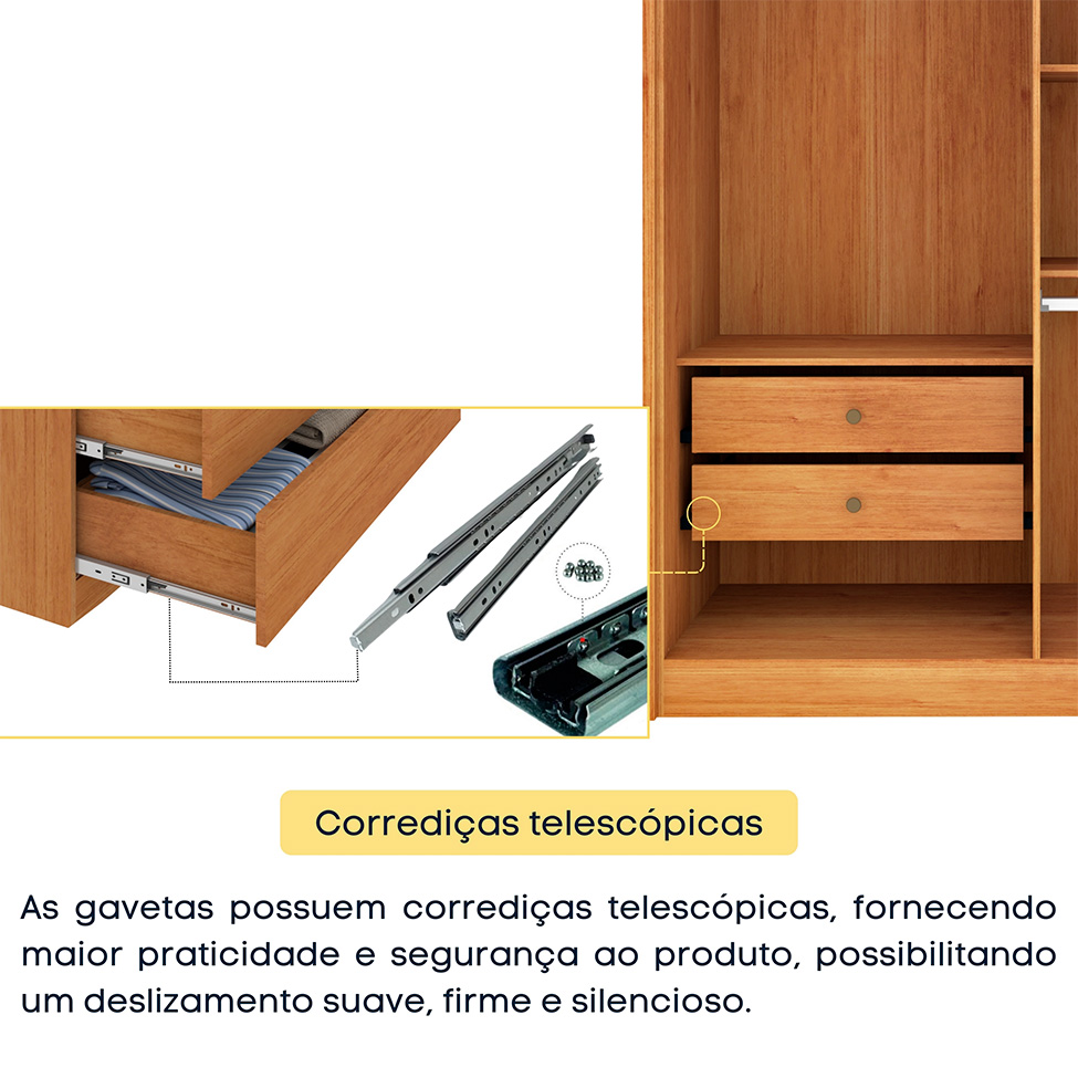Guarda-Roupa Solteiro Max 4 Portas 2 Gavetas Cinamomo e Off White