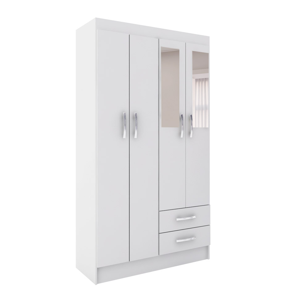 Guarda-Roupa Solteiro com Espelho Havana 4 Portas Branco