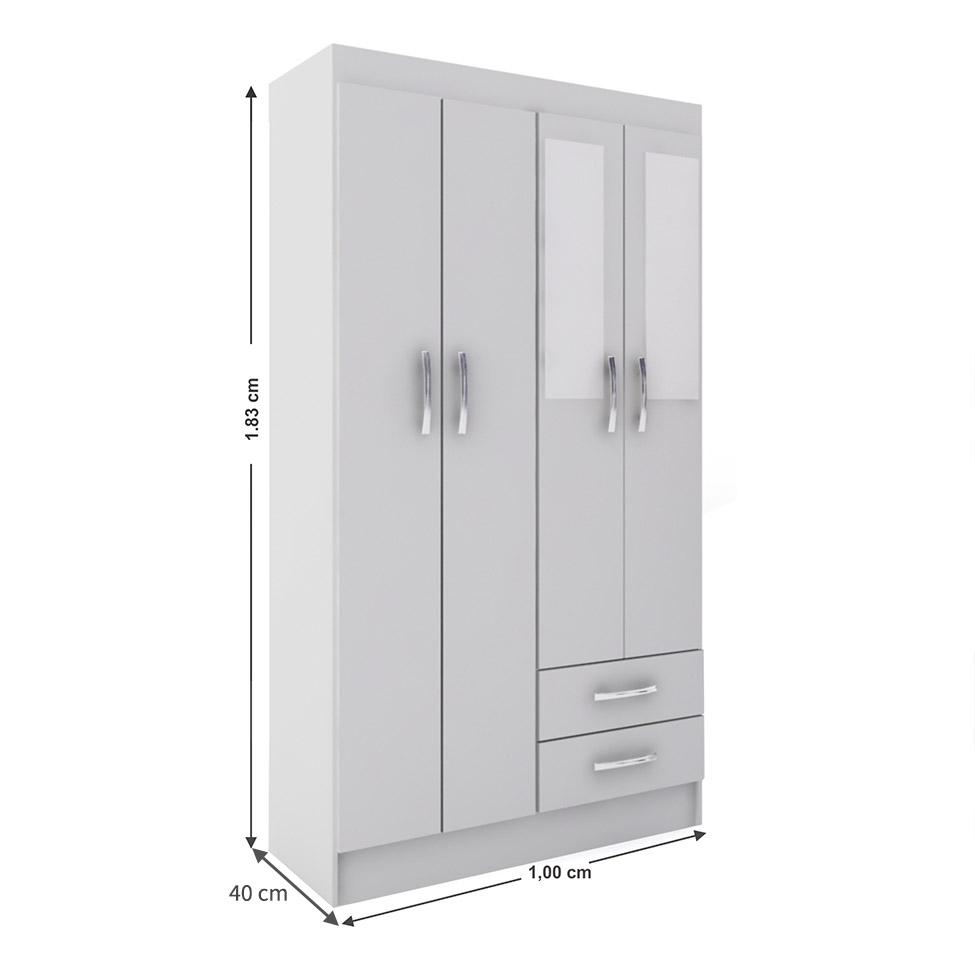 Guarda-Roupa Solteiro com Espelho Havana 4 Portas Branco