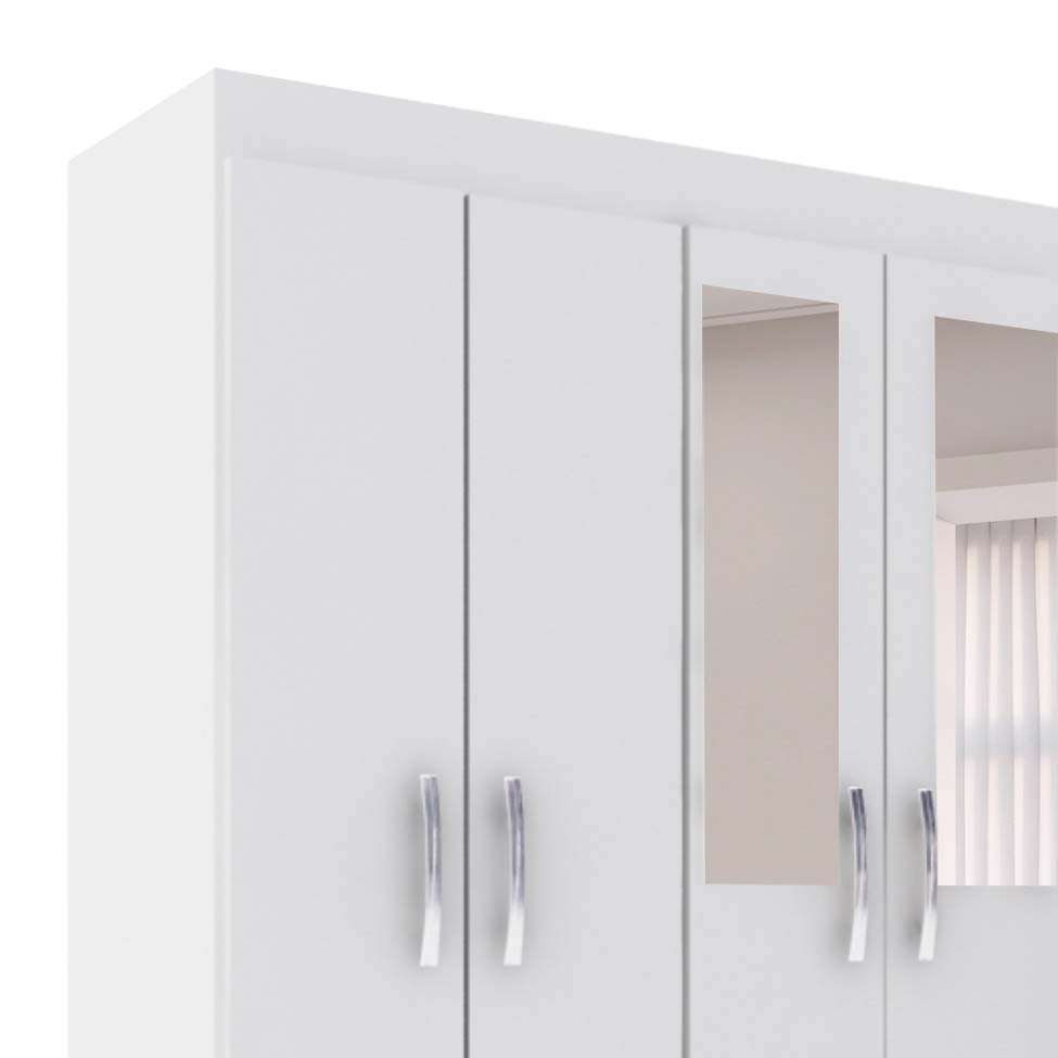 Guarda-Roupa Solteiro com Espelho Havana 4 Portas Branco