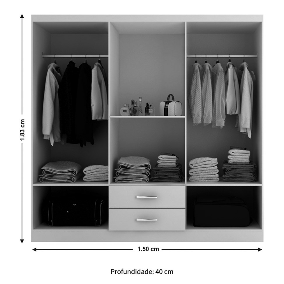 Guarda-Roupa Solteiro com Espelho Havana 6 Portas Marrom