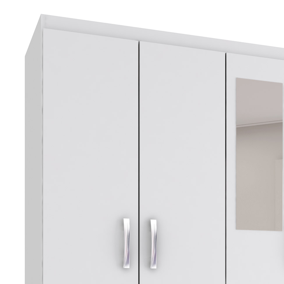 Guarda-Roupa Solteiro com Espelho Havana I 6 Portas Branco